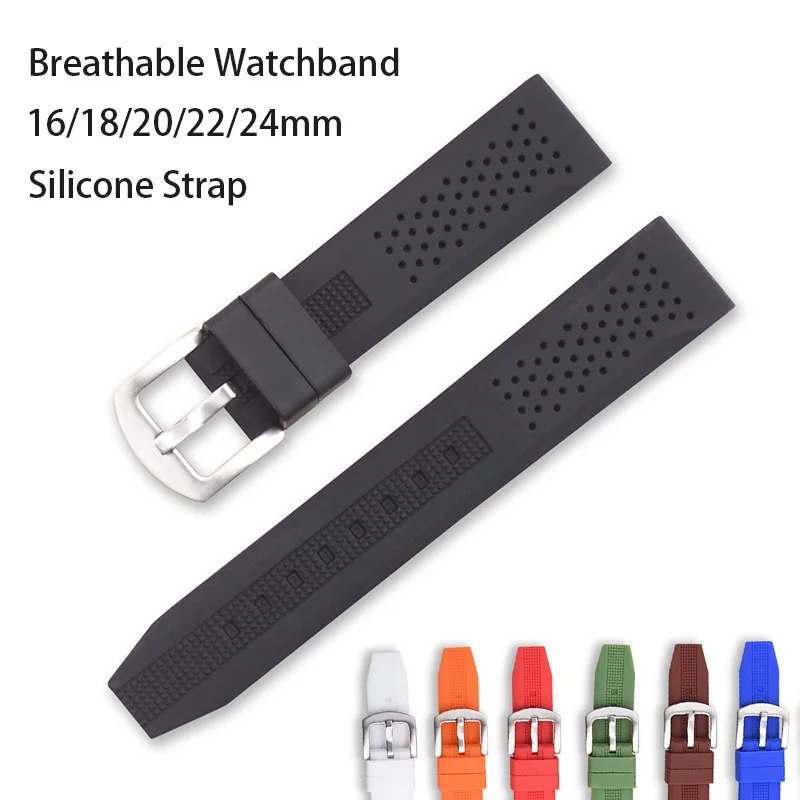Breathable Silicone Waterproof Watchband Replacement Strap