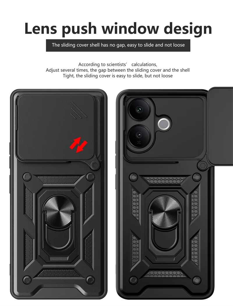 Shockproof Ring Stand Phone Cover with Lens Protection and Magnetic Car Mount Holder