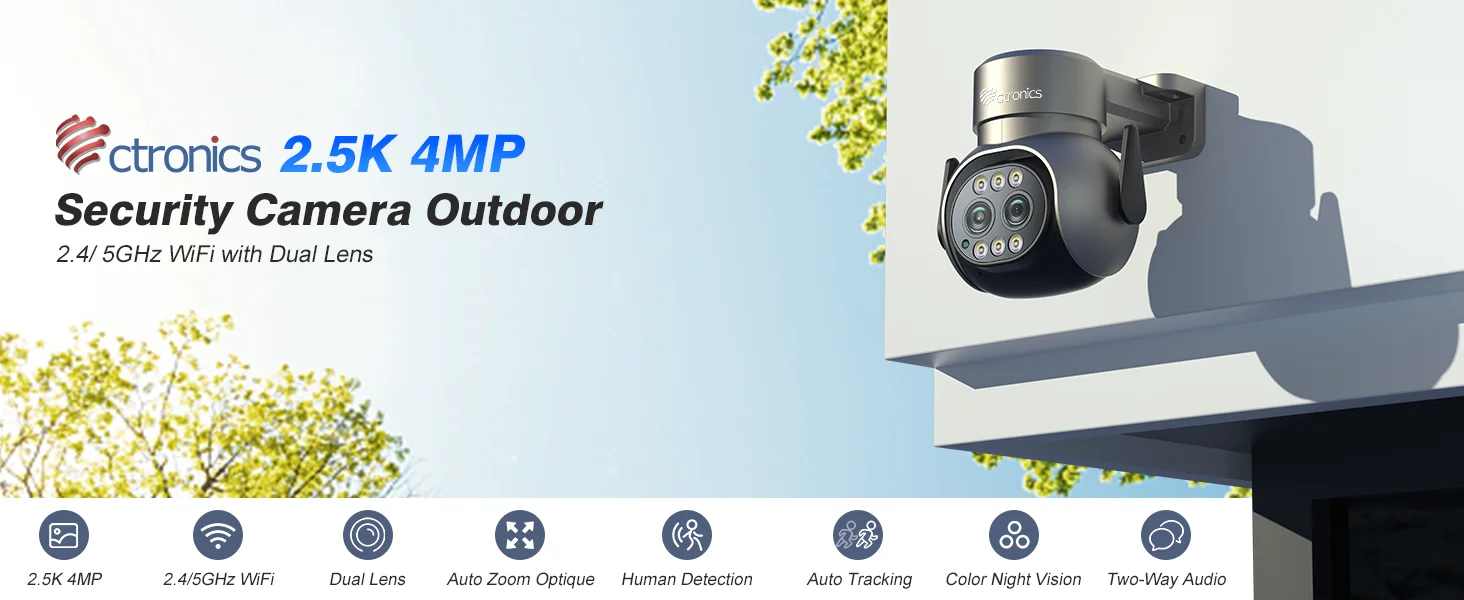 Security Camera Ctronics Dual Lens 5G IP Camera WiFi 6X Zoom