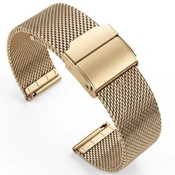 Unisex Stainless Steel Mesh Watch Strap with Quick Release - Multiple Color Options - 24mm (Gold)