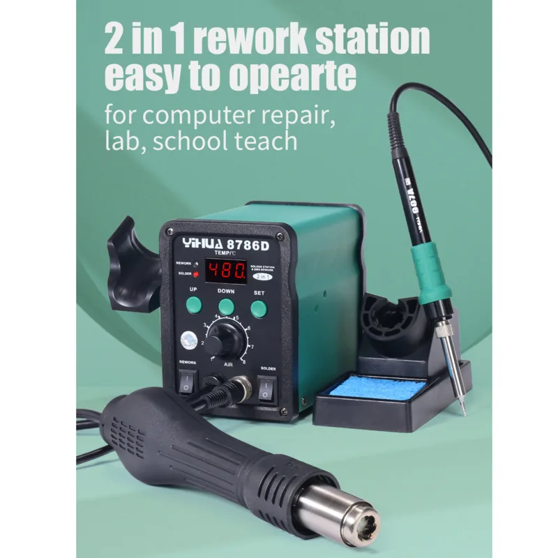 

YIHUA Digital Display Iron Soldering Stations SMD Hot Air Gun Soldering Station 8786D 110V 220V LED Rework SMD Repair Device