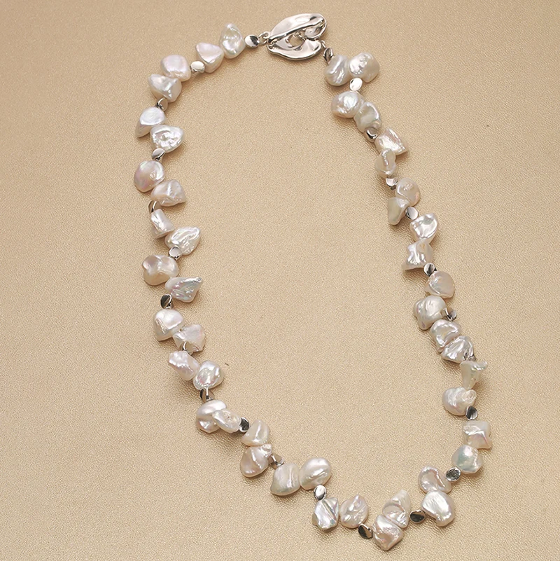 100Naturalfreshwaterwhiteshapedpetalpearlnecklace810mmsimple