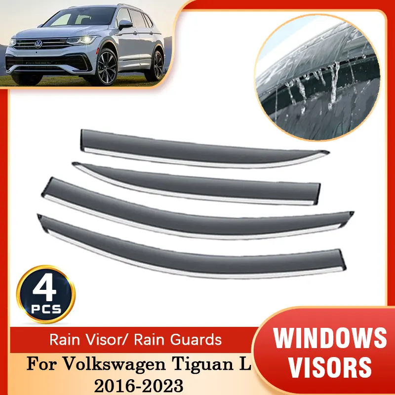 Déflecteurs De Fenêtre Noirs Pour VW Tiguan Mk2 2016+ SUV 5 Portes - Montage Extérieur Adhésif - Anti-pluie, Anti-buée