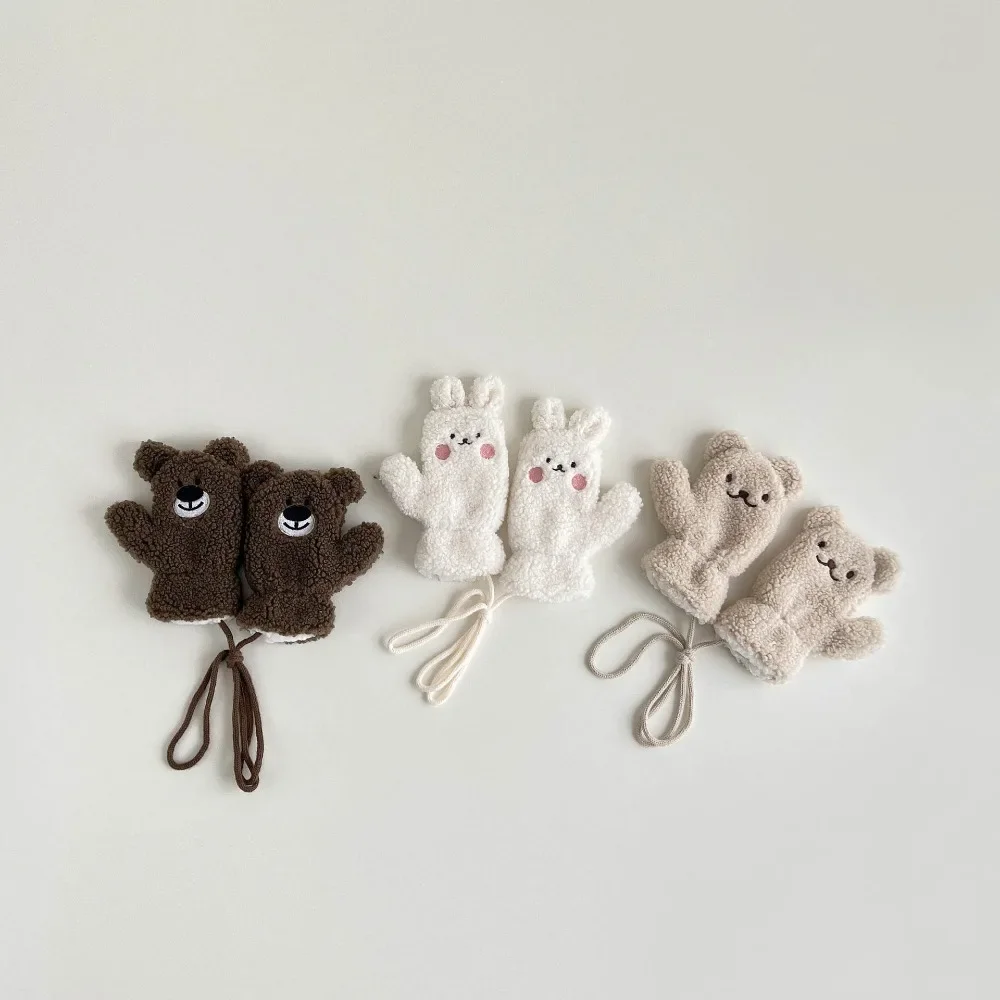 Baby Winter Scarf Gloves Set 1/2 PCS Lamb Wool Kids Scarves Mittens Suit for Girls Boys Bear Bunny Children Gloves Neck Warmer