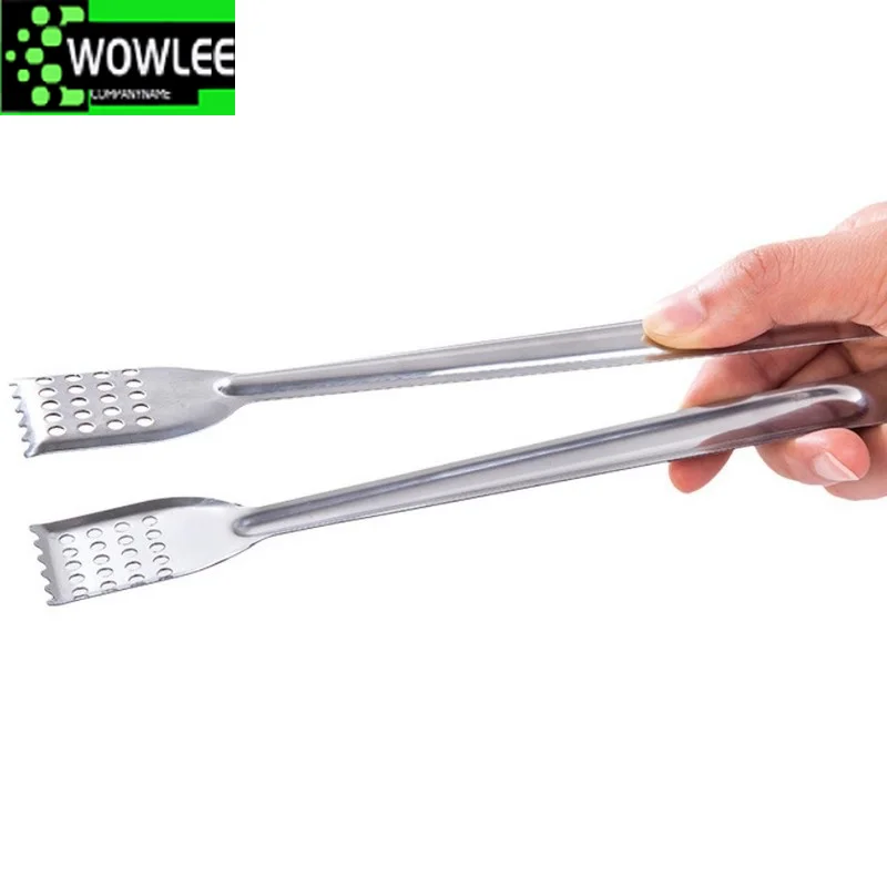 Stainless Steel Heat Resistant Hollow-Out Barbecue Food Tongs, Kitchen Tong, Bread Salad Ice Cube Clip, Utensils