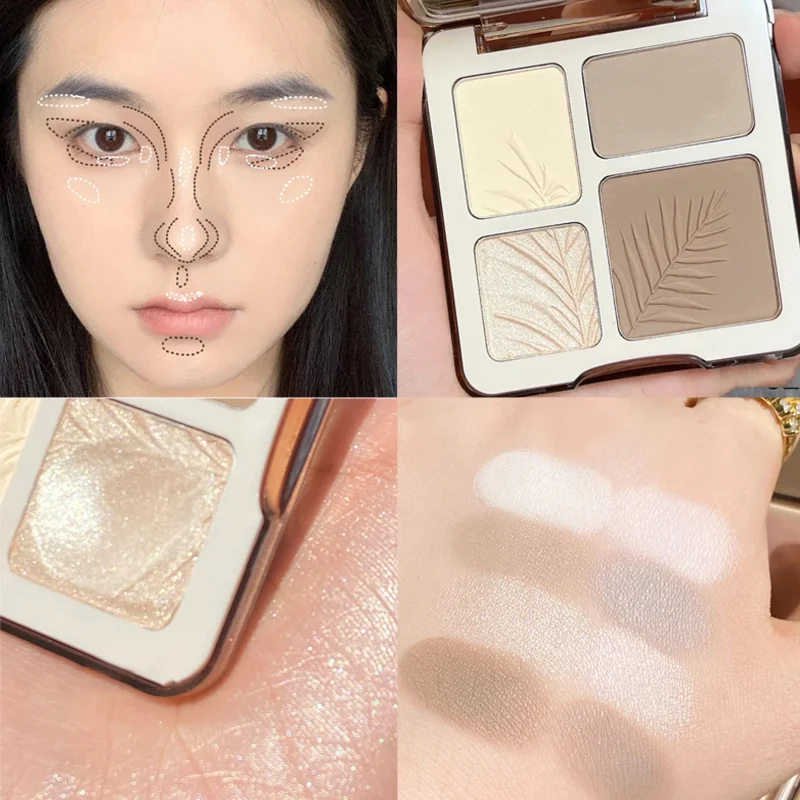 Matte Highlight Contour Palette 4 Colors Bronzer Sweatproof Lasting