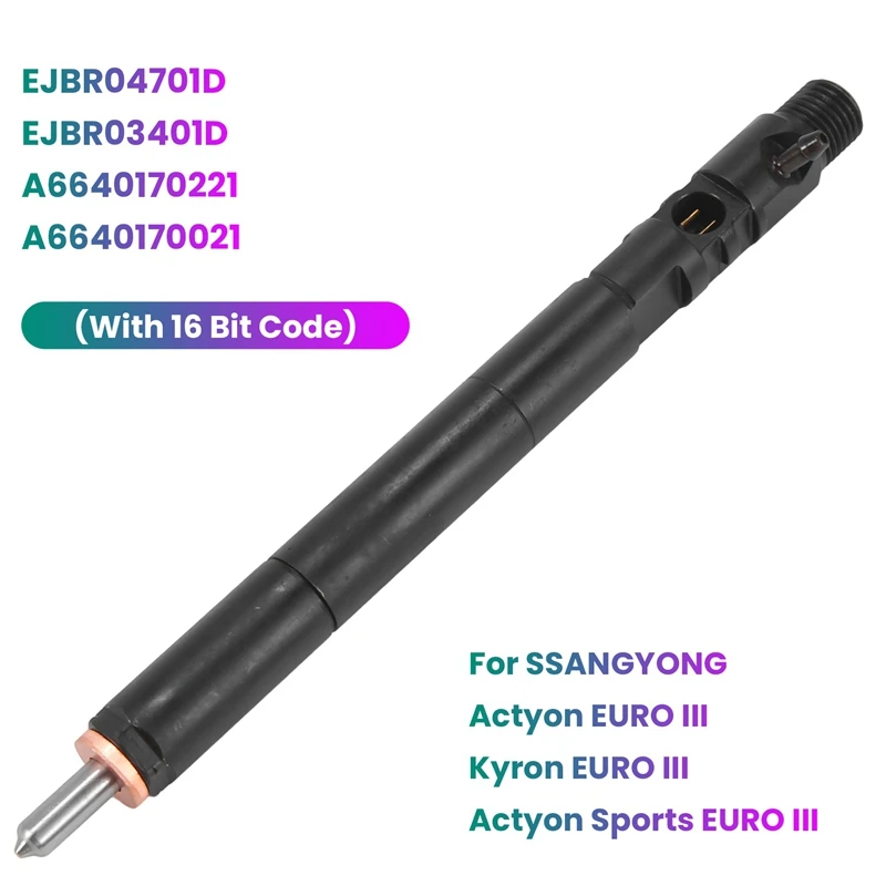 

EJBR04701D A6640170221 New Diesel Fuel Injector (With 16 Bit Code) For Ssangyong Actyon Kyron Rexton CRDI EURO 3 Accessories