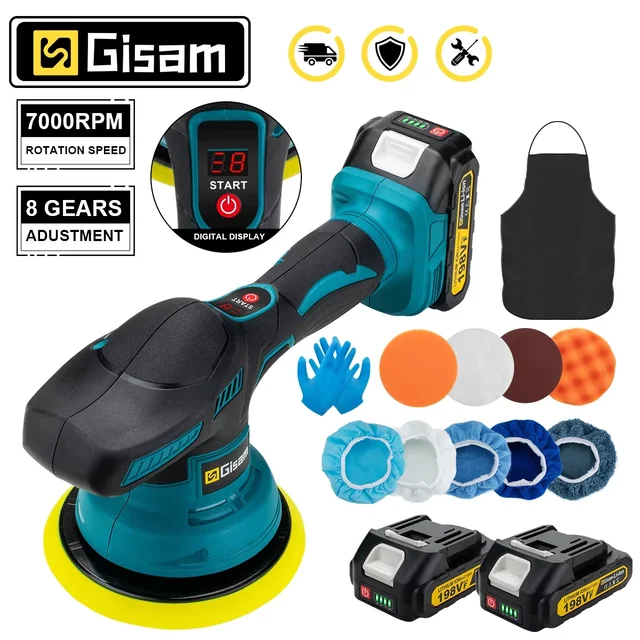 Gami polisseuse de voiture sans fil 8 vitesses affichage numérique polisseuse électrique Auto voiture polissage cireuse Machine pour Makita 18V batterie 1