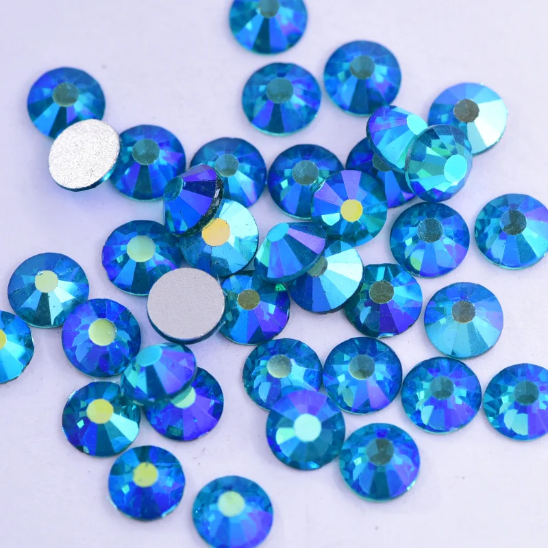 SS3-SS30 Peacock Blue AB Non hotfix Rhinestones Glitter Strass Glass Crystals Flatback Rhinestone for Nail Art Decorations