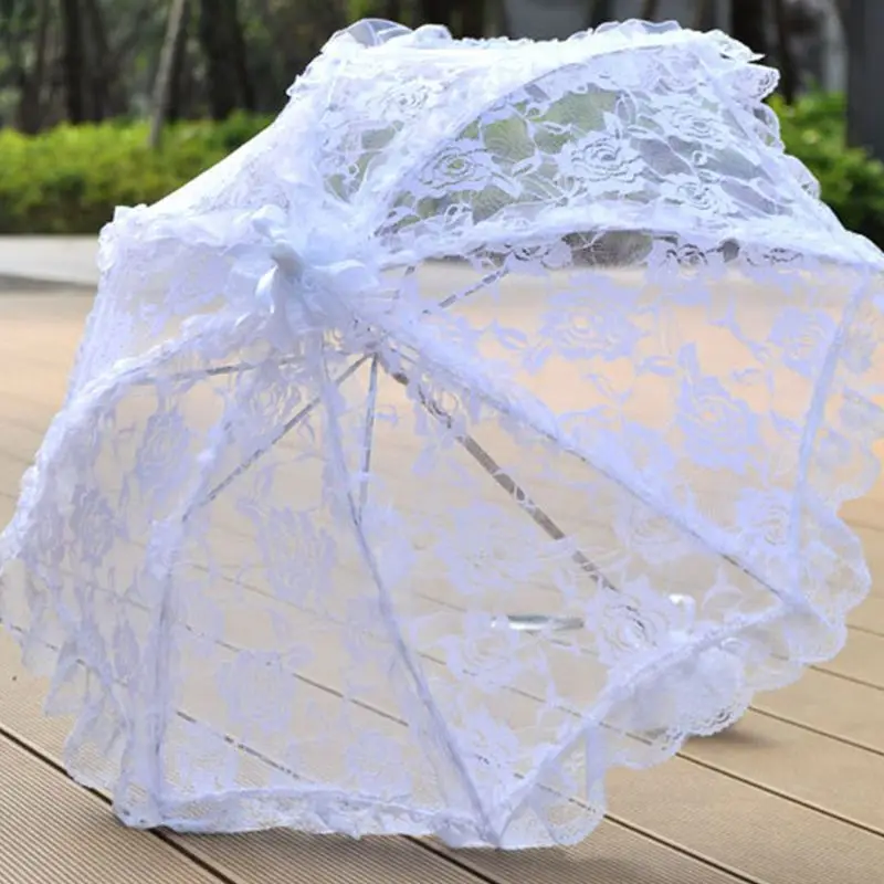 Bridal Lace Hollow Umbrella Wedding Decoration Photo Props Rose Long Handle Umbr images - 6