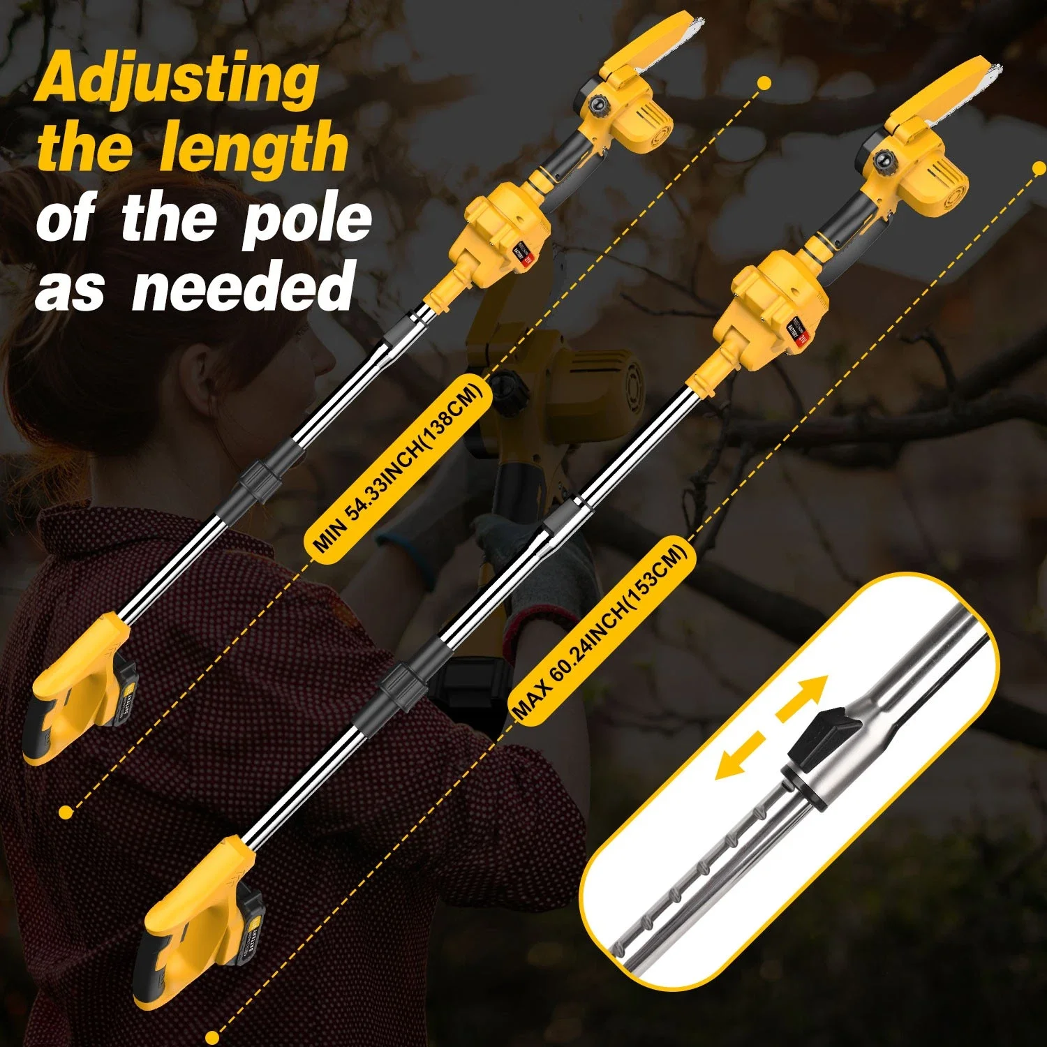 2 in 1 Brushless Electric Telescoping Pole Saw Mini Chainsaw Garden Woodworking Pruner Tree Trimming Extension Rod Saw W/Battery