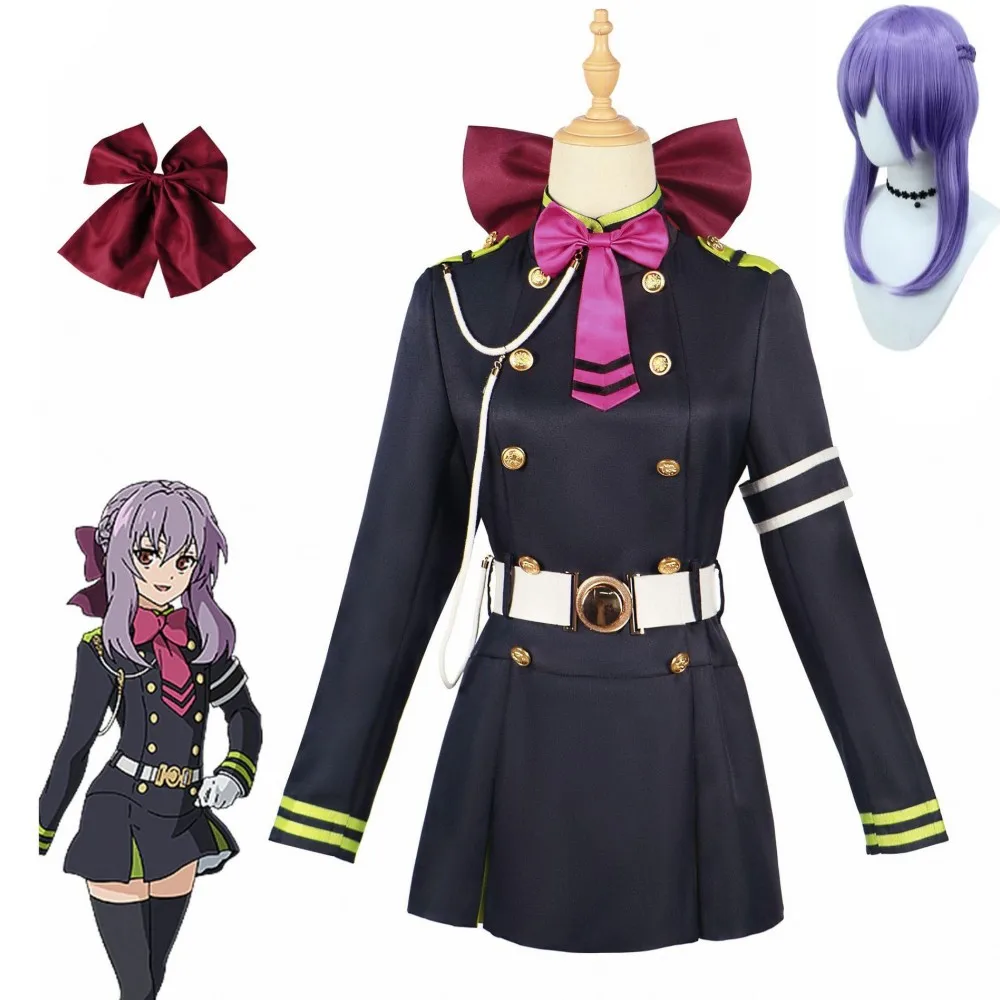 

Shinoa Hiiragi Cosplay Costume Wig Anime Seraph of The End Adult Woman Dress Halloween Clothing Accessories Set