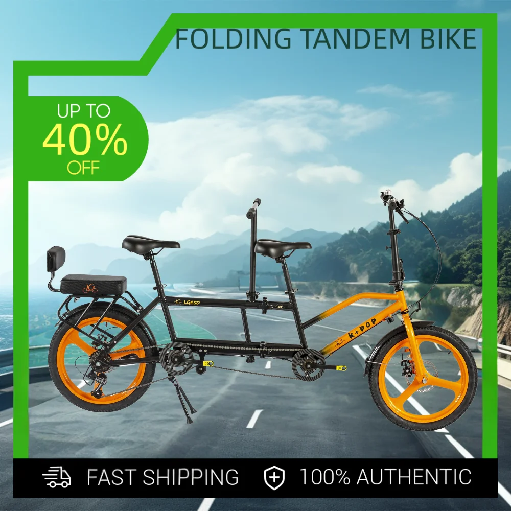 

20 Inche Folding Tandem Bike Adult 3-Seater Bikes 7-Speed City Travel Tandem Bicycles For Outdoor Beach Cruiser 2인 탠덤 자전거