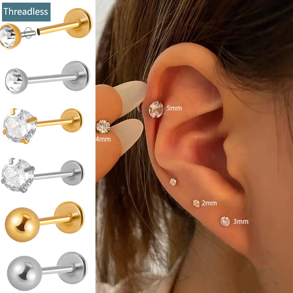 20G/18G/16G Starfish Push Pin Labret • G23 Titanium Threadless Flat Back  Earring • Tragus Stud • Helix Stud • Cartilage Stud • Nose Stud