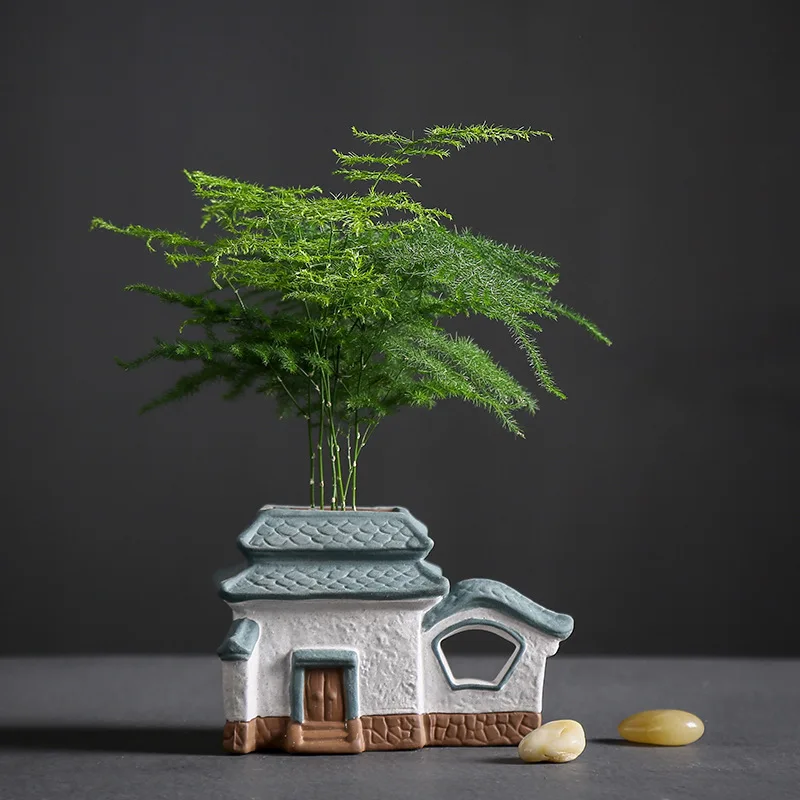 Chinese Style Creative Ceramic Flower Pot, Vintage Succulents Pot, Bonsai Potted, Living Room, Antique Planter, Home Decoratio