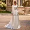 New Wedding Dress Customized Long Sleeves Scoop Neck Applique Sweep Train Vestidos De Novia A Line Bridal Gown for Bride 2024 1