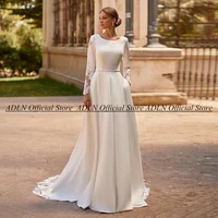 New Wedding Dress Customized Long Sleeves Scoop Neck Applique Sweep Train Vestidos De Novia A Line Bridal Gown for Bride 2024 1
