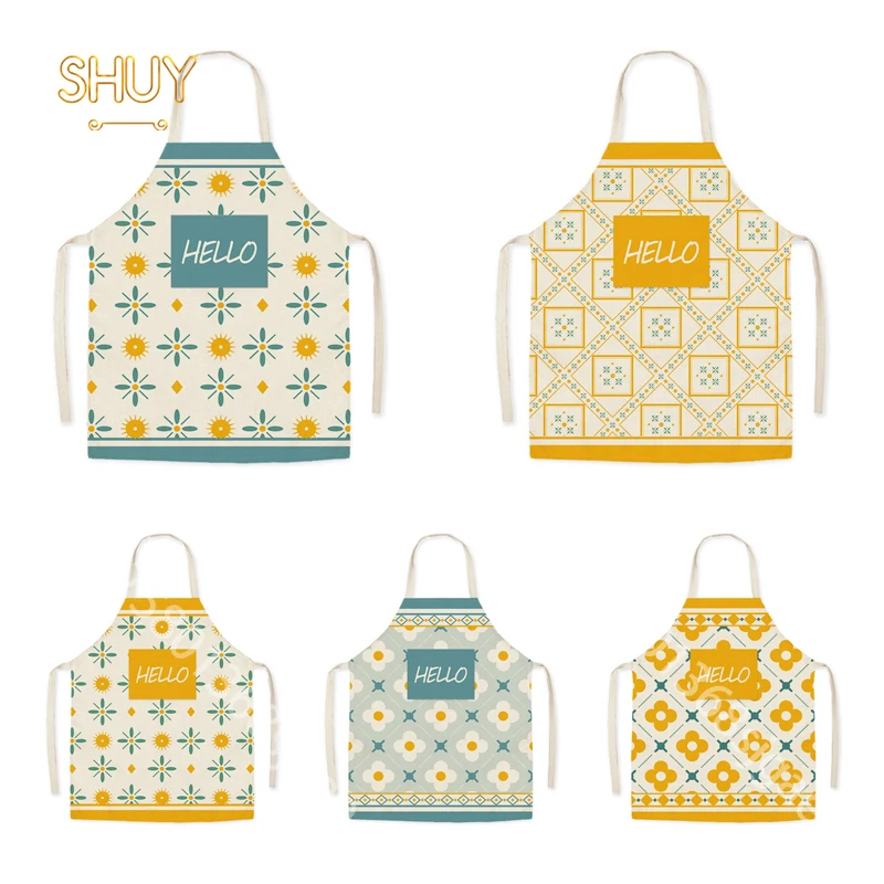 

Flower Check Apron Kitchen Women Men Adult Baking Cooking Decoration Parent-child Aprons Home Cleaning Housework Sleeveless Bib