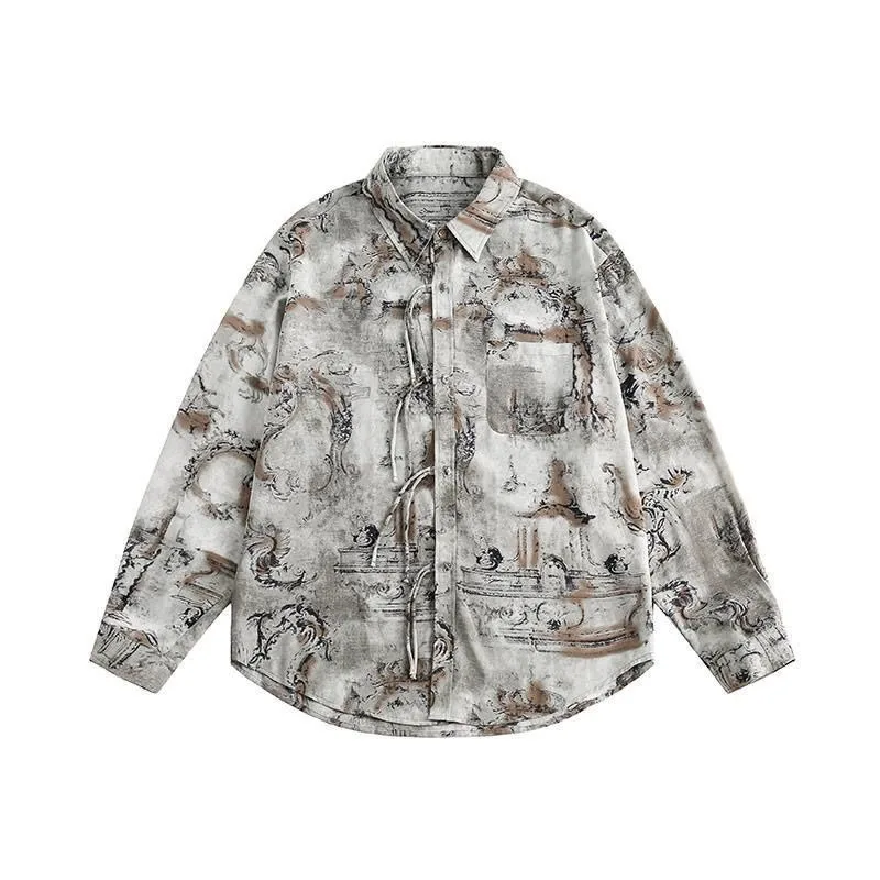 Men Women Shirt Retro Grunge Streetwear Tops Blouse Single-breasted New Long Sleeved Summer Loose Print Casual New Shirts