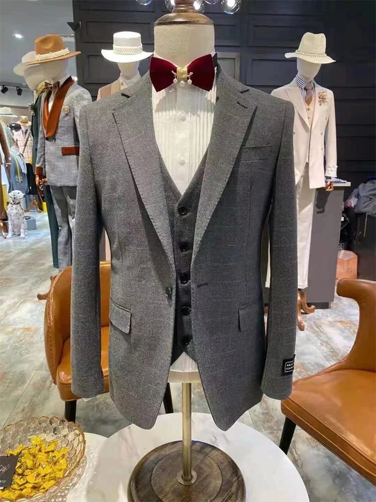 

2024 Formal Men's Business Suits One Breasted Bridegroom Party Men 3 Pieces(Jacket+Pant+Vest)traje novio
