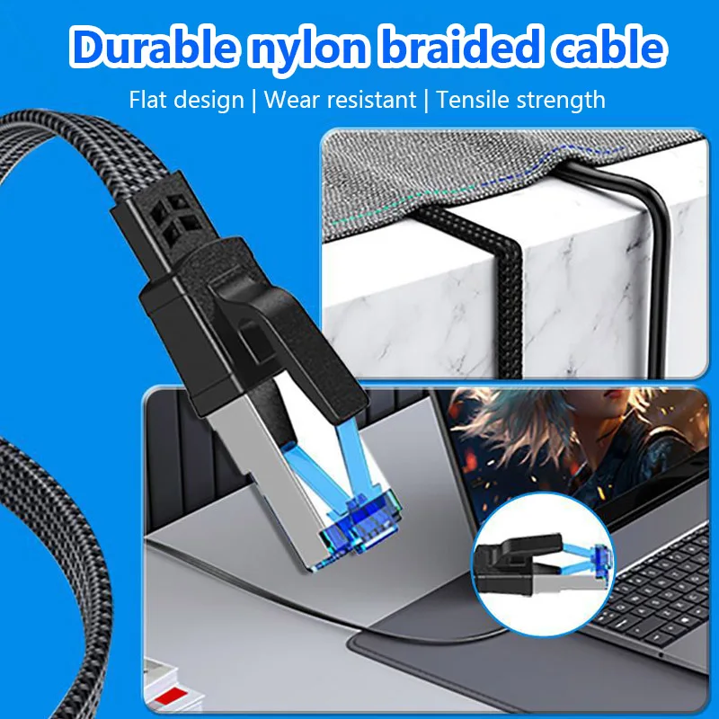 Category 8 Black Braided Network Cable CAT8 40Gbps Copper 7*0.1mm with Shielded Internet Lan Cord for PC Laptops Router