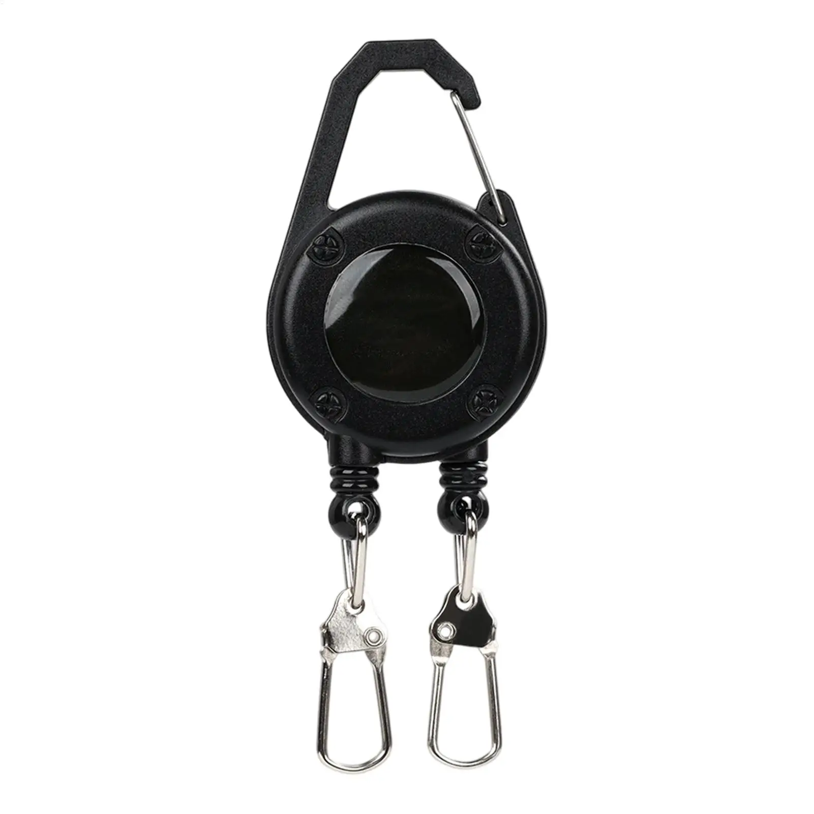 Einziehbarer Schlüsselanhänger mit Doppelkopf-Gürtelclip, Ausweishalter und Stahlseil für Outdoor-Aktivitäten und Angeln – Detail 8