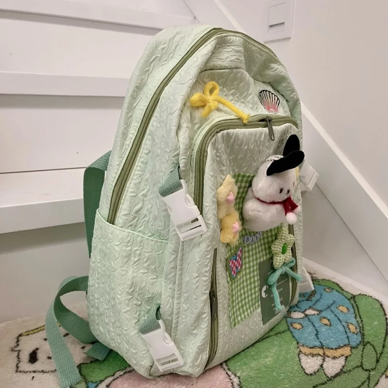 2024 Green Dog Flower Butterfly Plaid Backpack Casual Big Capacity Schoolbag Handbag Student Leisure Travel Backpack