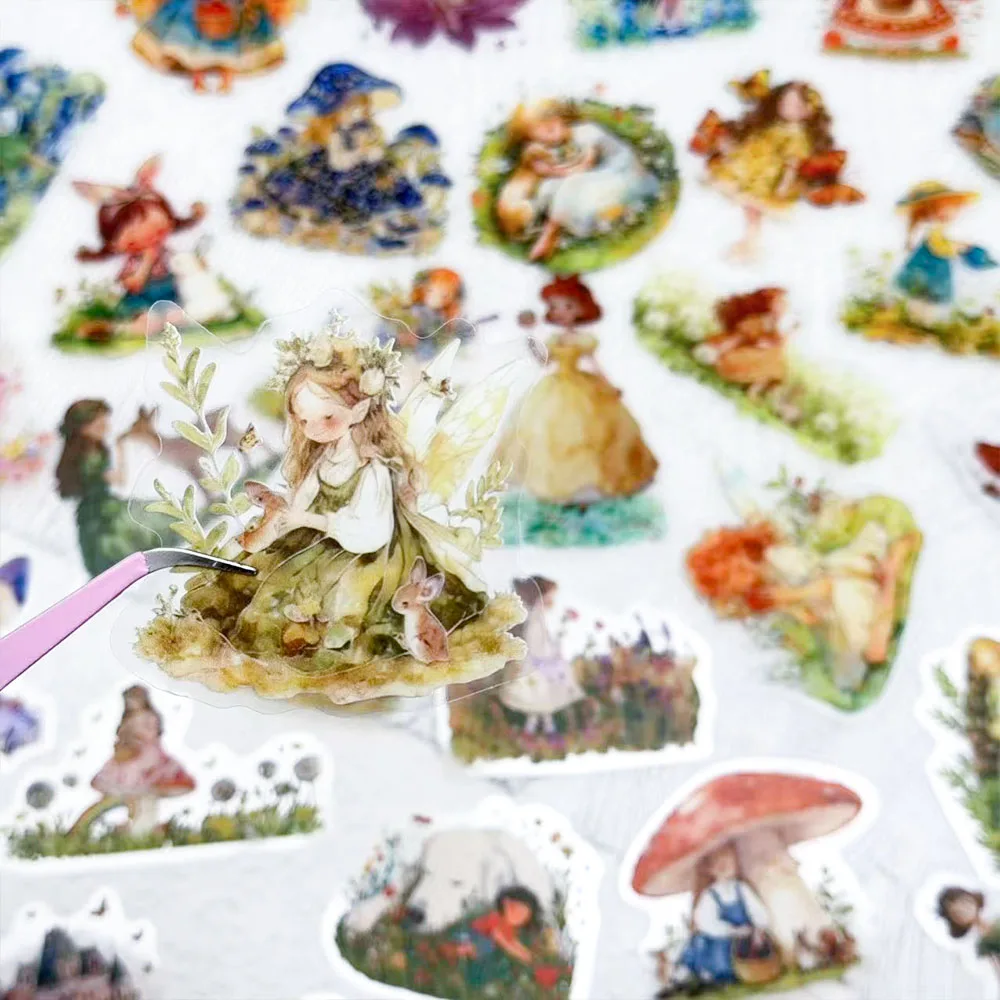 50개 동화 공주 PET 스티커 데칼 노트북, 여행 가방, 스케이트보드, 기타 DIY 미학 투명 스티커