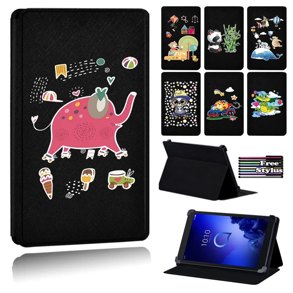 

Cover Case For Alcatel 1T 7"/Alcatel 1T 10"/Alcatel 3T 8"/Alcatel 3T 10"/Alcatel A3 10" Cartoons Printing Flip Tablet Case + Pen