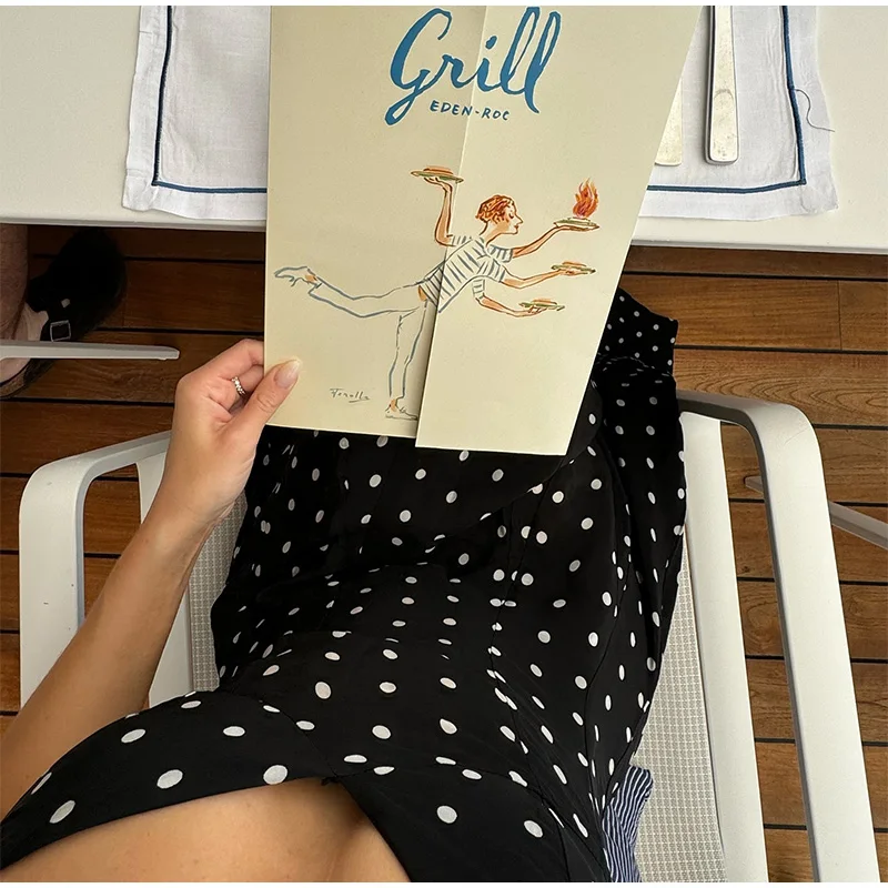 Elegant Dot Strapless Maxi Dress Women Pleat V-neck Sleeveless Backless High Waist A-line Dresses 2025 Summer Vacation Robes New
