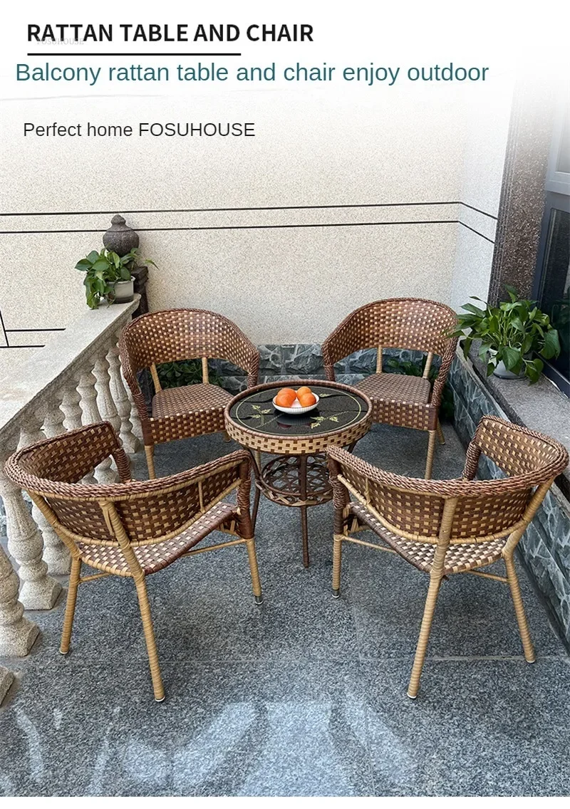 Outdoor Garden Furniture Sets Balcony Tea Table and Chair PE Rattan Chair Three-piece Set Courtyard Leisure Outdoor Furniture B