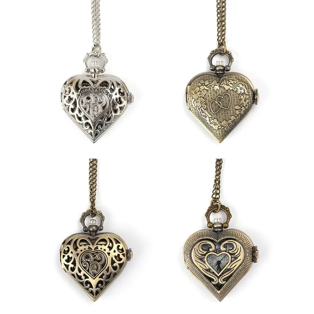 Vintage Quartz Pendant Chain Clock With Necklace Steampunk Pocket Watch Heart Pocket Fob Watches