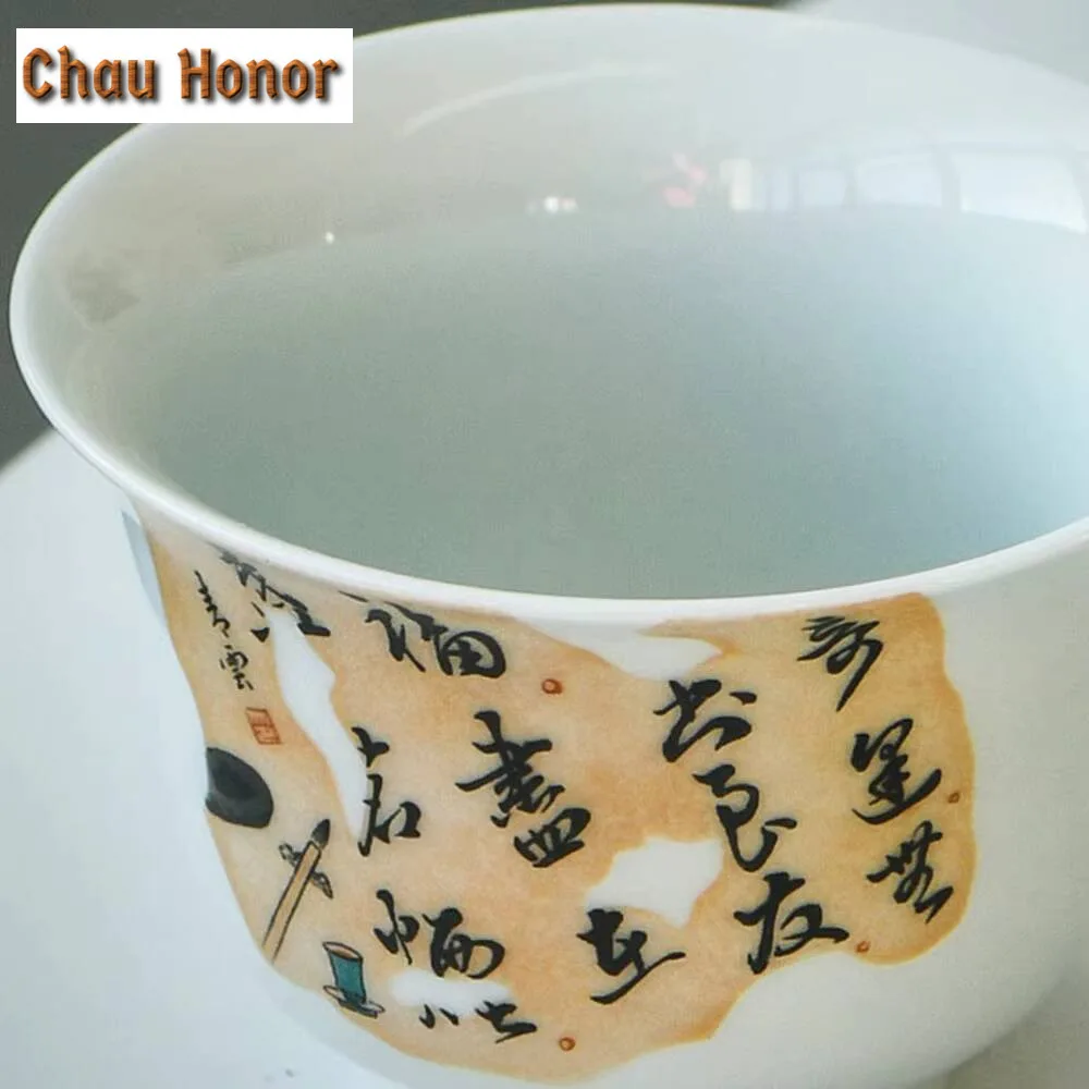 130ml Aesthetic Remnant Page Proverbs Grey Gaiwan Boutique Ceramic Bowl with Lid Tea Tureen Tea Making Cover Bowl Teaset Craft