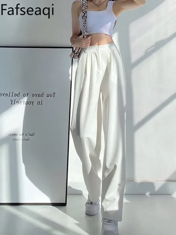 Summer Ice Silk Wide Trousers for Women 2024 Loose White Thin