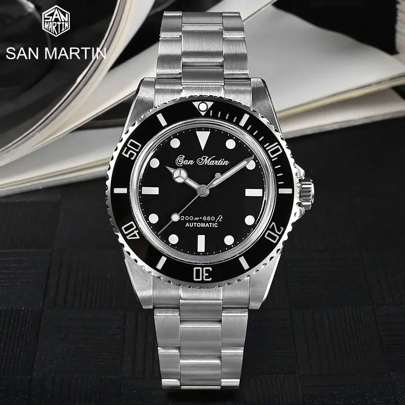 

San Martin 39mm Men's Diver Watch Vintage Classic Luxury PT5000 Automatic Mechanical Watches Sapphire 20Bar Waterproof Luminous