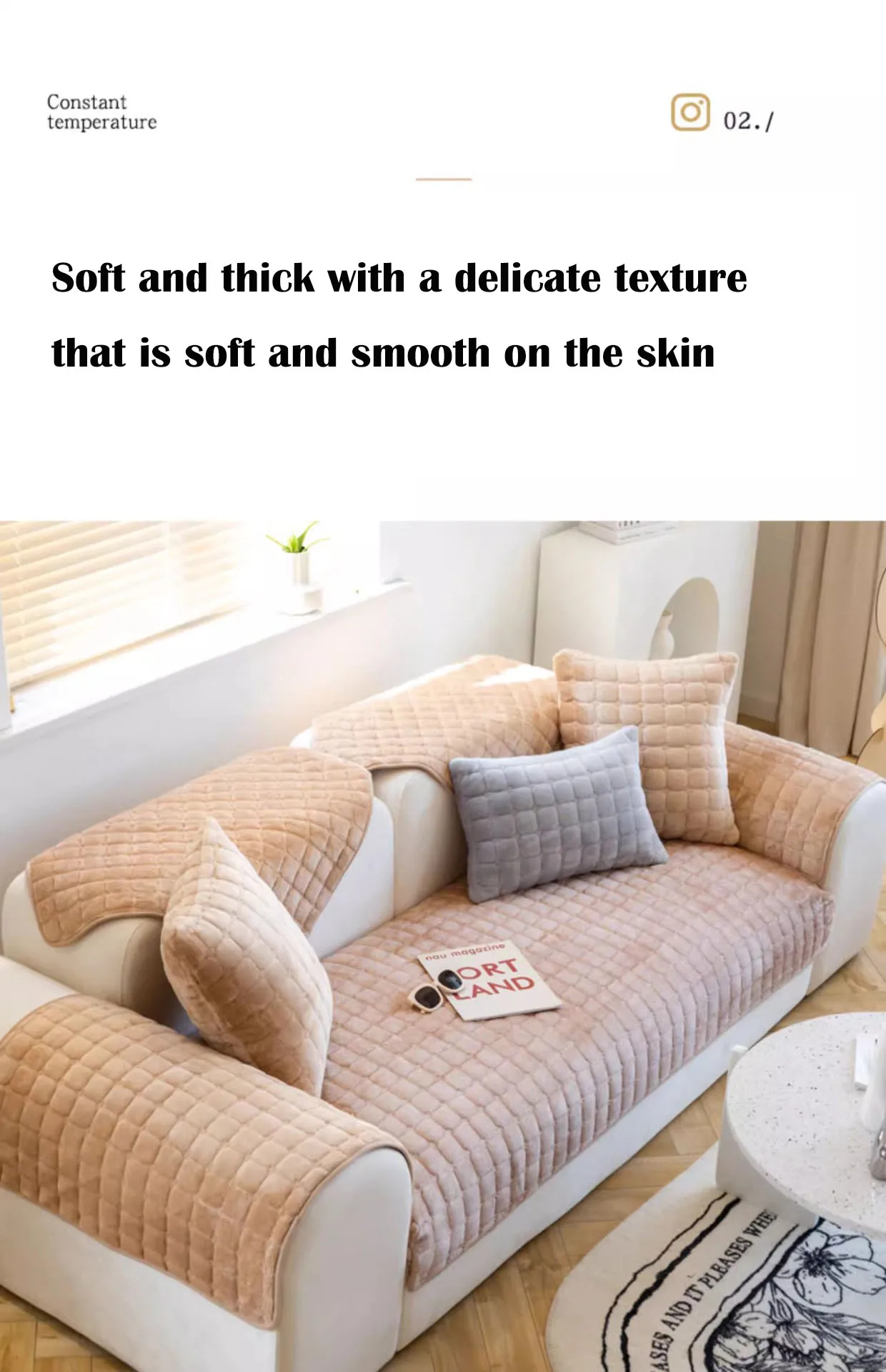 Plush Plaid Sofa Cushion Image 8