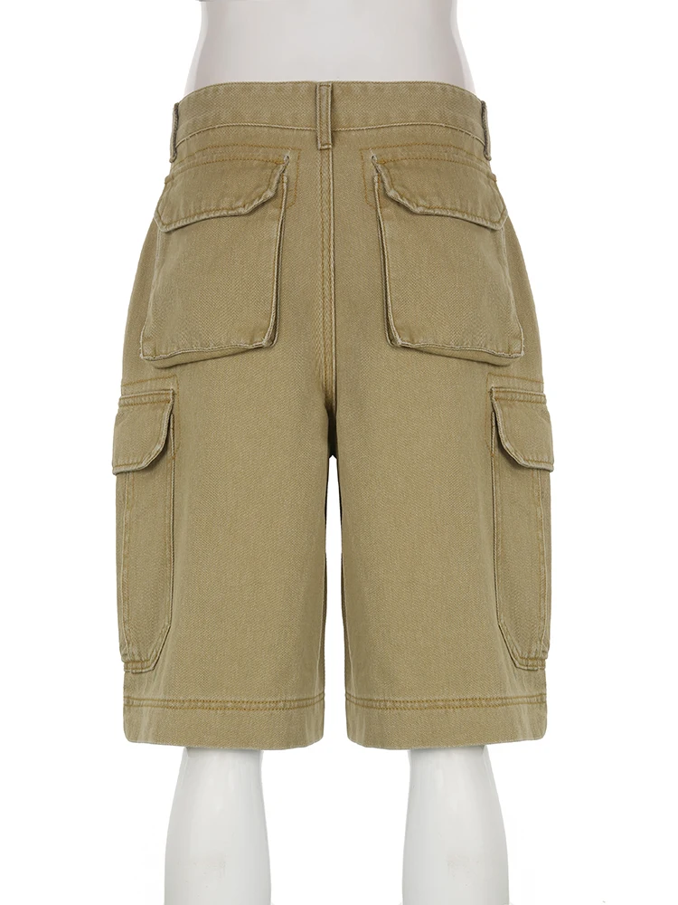 Pantalones cortos de mezclilla Y2k para mujer, Vaqueros Cargo con bolsillos  grandes, color verde militar, ropa de calle a la moda para ciclismo -  AliExpress