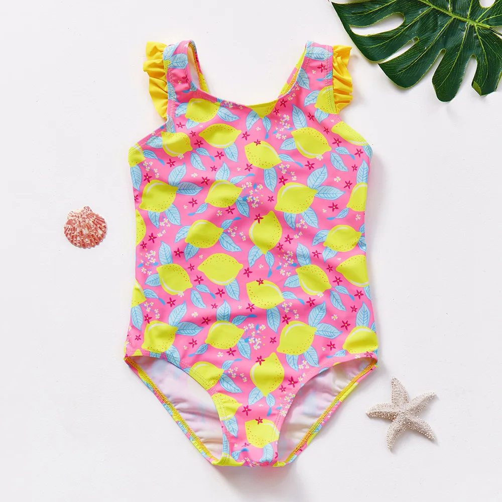 Baby Girl Leopard Print Ruffle Trim One-piece Swimsuit Suitable for Summer Season Soft and Comfortable 2 3 4 5 6 7 8 Years