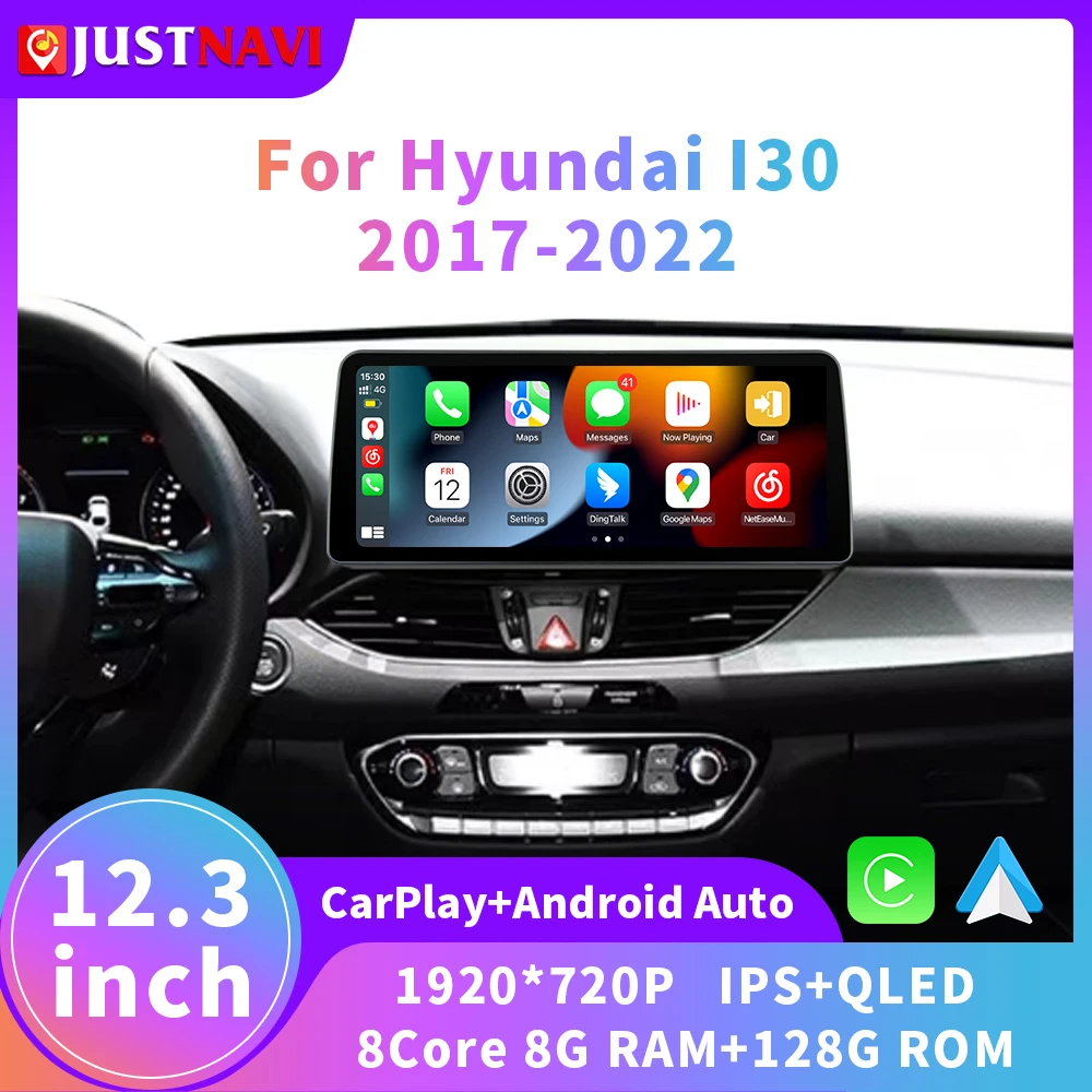 

JUSTNAVI 12.3" Carplay Screen For Hyundai I30 2017 2018 2019 2020 Car Radio Multimedia Player GPS Navigation Android 10 4G WIFI