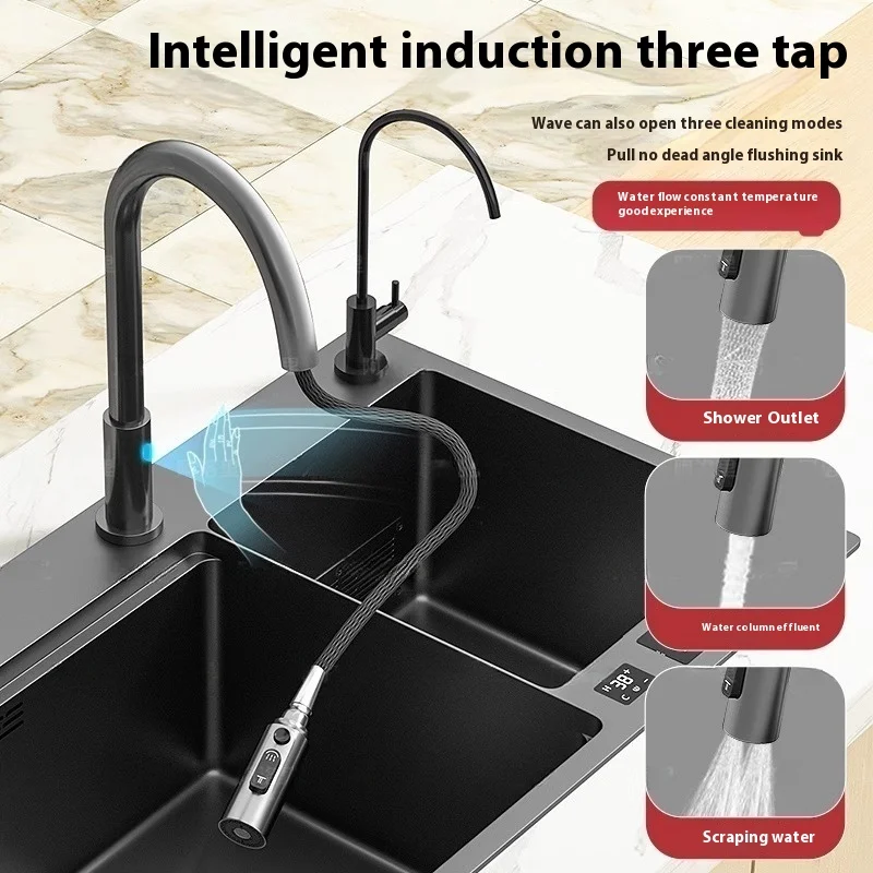 Water Catalyst Stainless Steel Kitchen Sink Multifunctional Smart Double slot Cleaning Ingredients Dishes Kitchen Sink