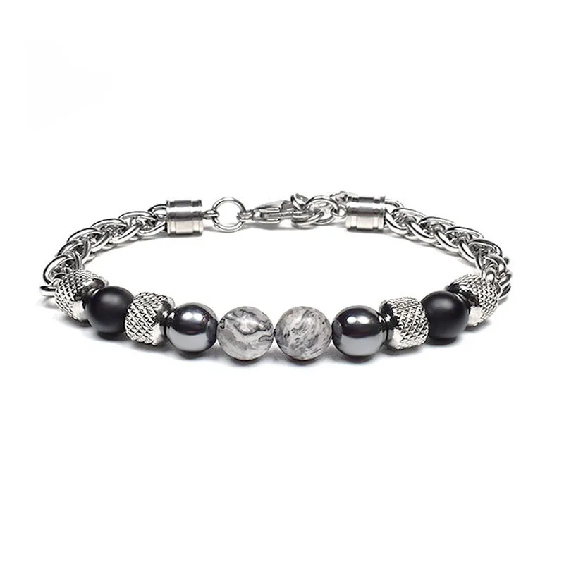 Stainless Steel Cuban Chain Bracelet for Men with Tiger Eyes Stone