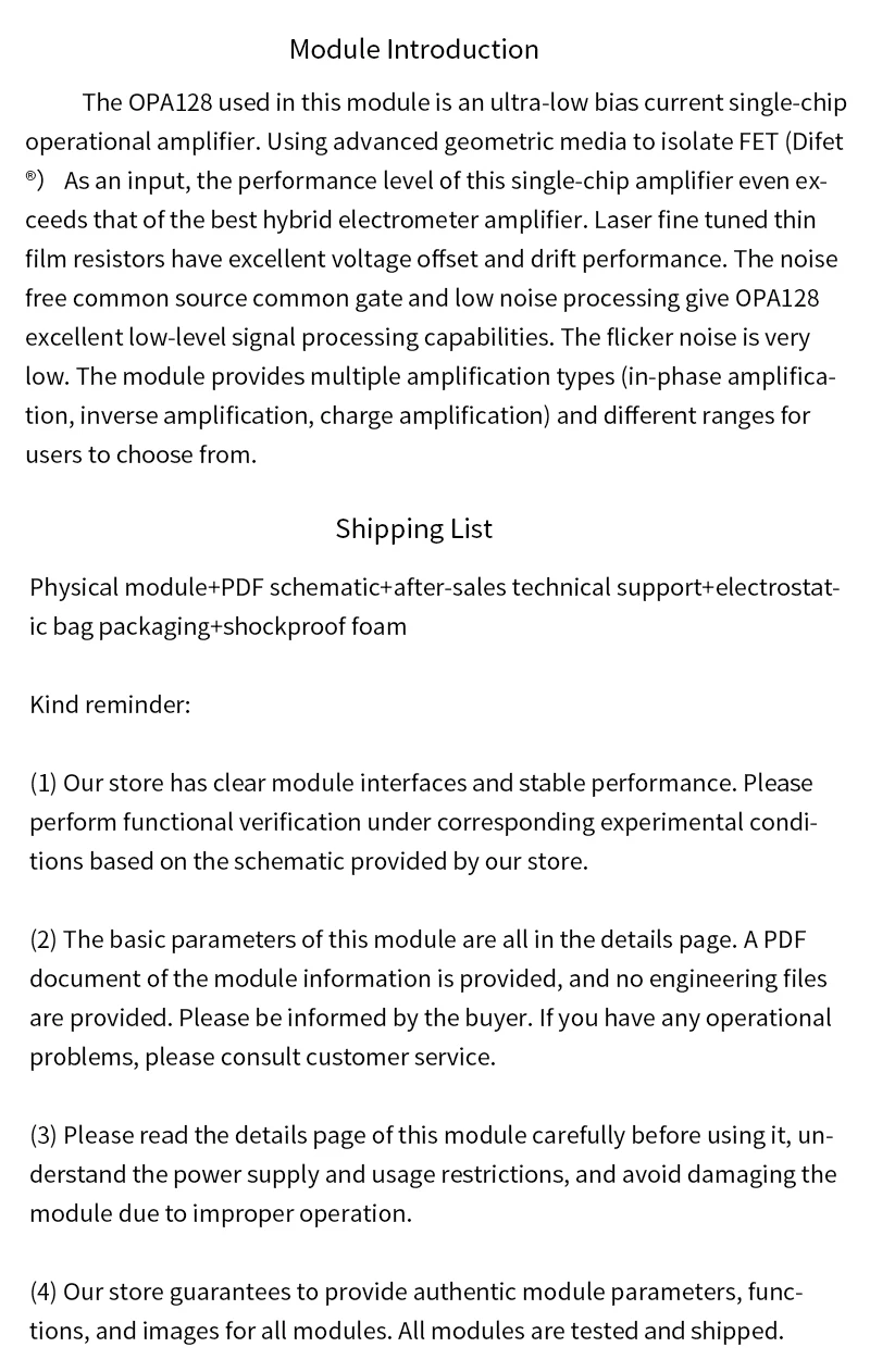 OPA128 Module Electrometer-level charge operational amplifier low bias low offse