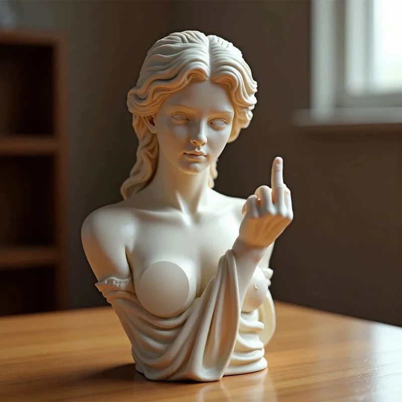Viennese Goddess Statue With Middle Finger – Resin Venus Bust, Funny Decor For Shelf Or Desk