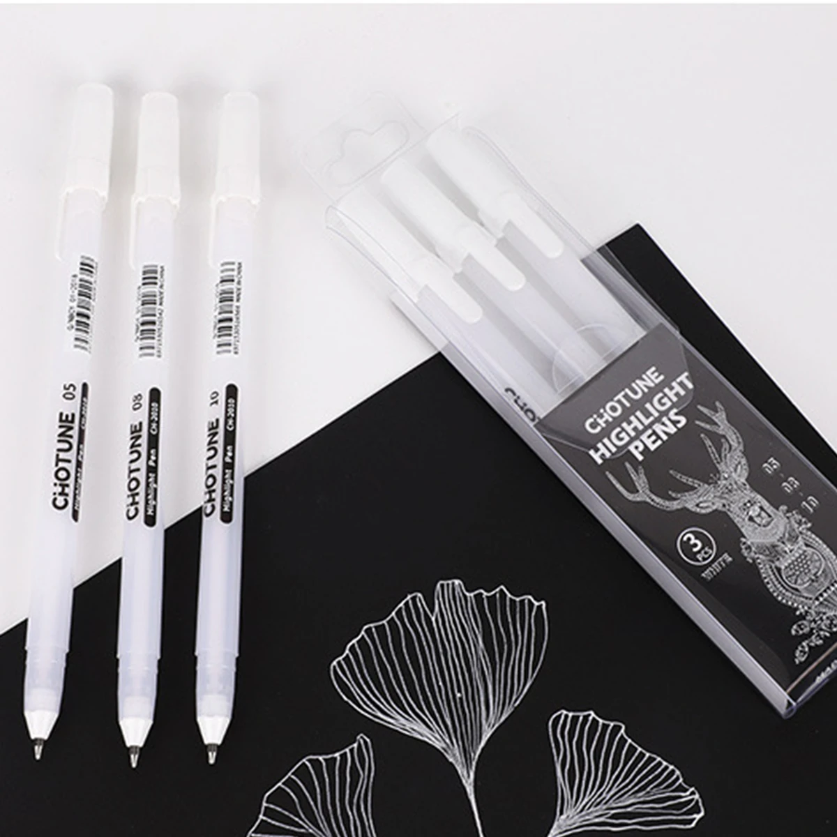 Classic White Ink Gel Pens for Journaling, Art, and Drawing - Assorted Tip Sizes - 3 Pack