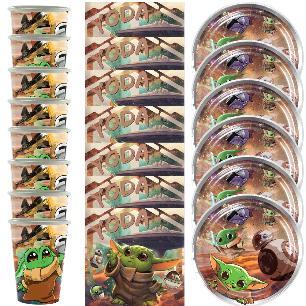 

Yoda Babies Theme Cups Plates Napkins Happy Birthday Party Kids Boys Favors Decorations Baby Shower Tableware Set 60pcs/lot