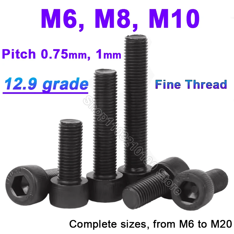 10 Vis à Tête Hexagonale Creuse M6x75mm – Acier Allié 12.9, Noir (Uxcell)