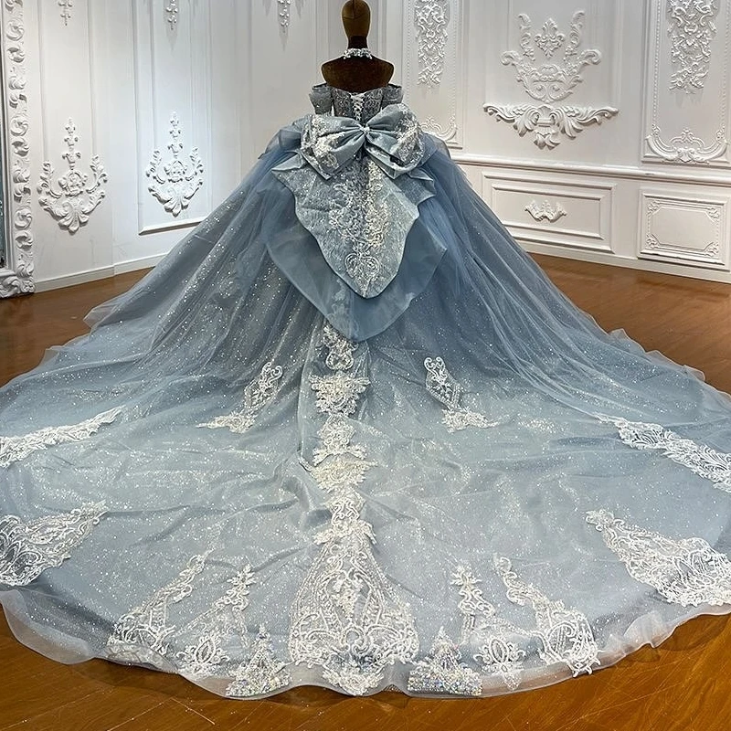Sea Blue Shiny Quinceanera Dresses Ball Gown Off The Shoulder Sequin  Applique | eBay