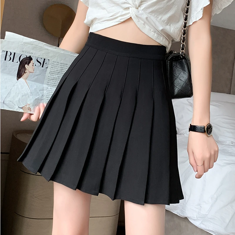 

Gidyq Summer Women Pleated Skirts High Waist Button Dancing Jk Mini Skirts Fashion Zipper White Student A Line Skirt New