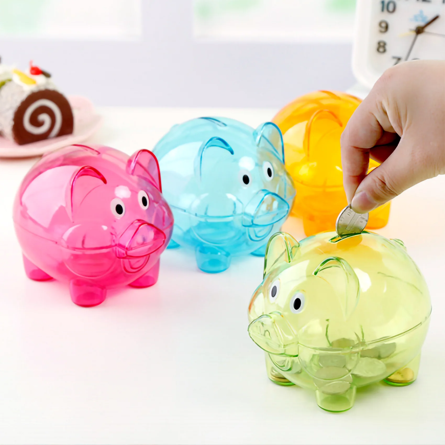 Cute Transparent pig Animal Shape Children Coin Case Bank Money Saving Box Portable Removable Stopper Birthday Gift