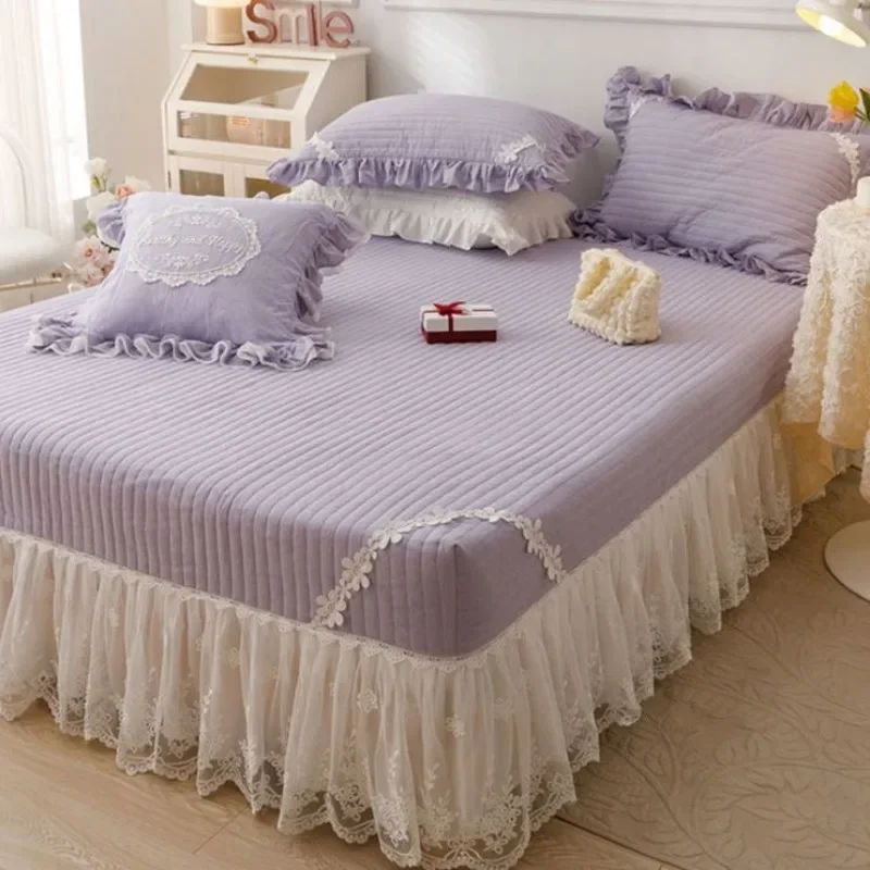 

Solid Color Bed Skirt Lace Ruffled 1pcs Cover Bedroom Bed Cover Bed Skirt Non-slip Mattress Cover Bedsheet Bedspread